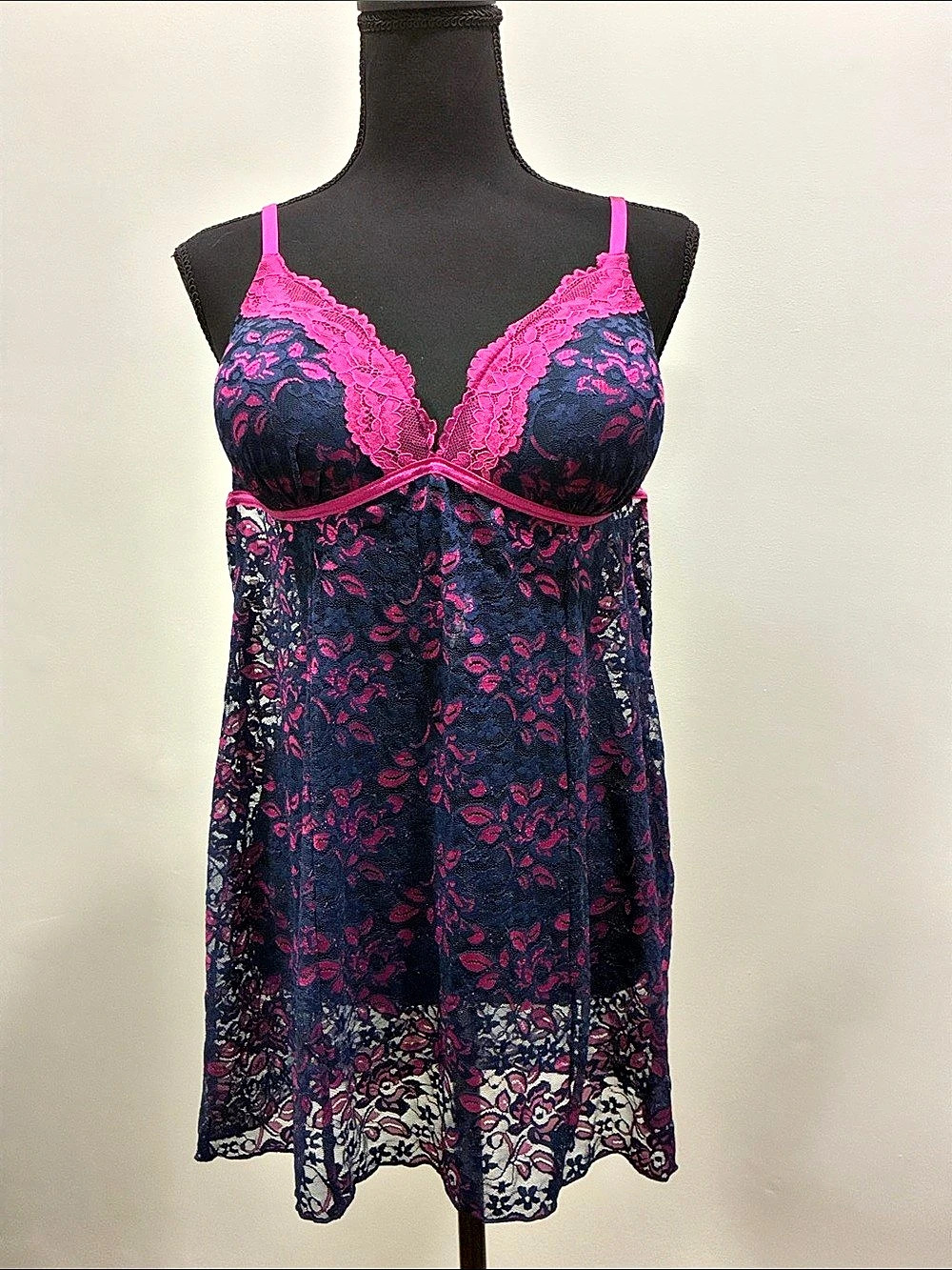 Floral Lace Chemise in Blue & Pink Like New